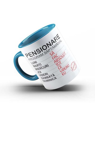OEM Cana PENSIONARE interior si toarta albastra, ceramica, 330ml