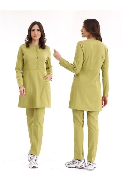 ÇİZGİ MEDİKAL Tricou de asistentă Hijab cu fermoar din Lycra de lux Pistachio