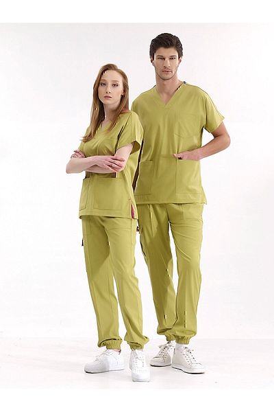 ÇİZGİ MEDİKAL Scrubs pentru picioare de jogger din Lycra de înaltă calitate - Set uniform de fistic