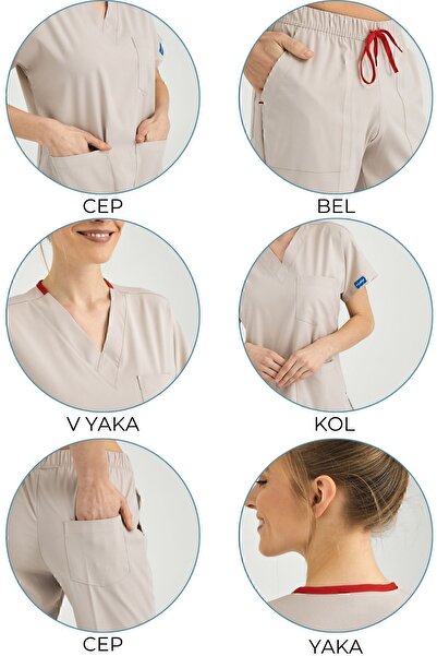 Pozitif Üniforma Cream Lycra Nurse Jersey Bottom Top Surgical Team Scrubs Uniform Surgical Jersey
