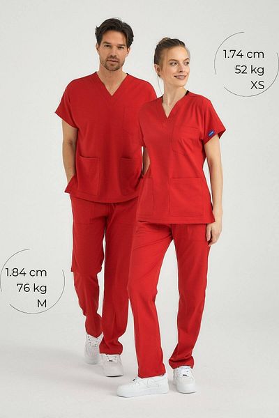 Pozitif Üniforma Red Lycra Nurse Jersey Bottom Top Surgical Team Scrubs Uniform Surgical Jersey