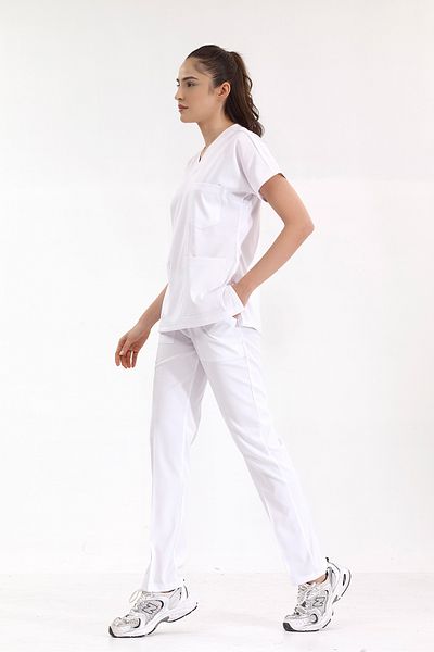 ÇİZGİ MEDİKAL Costum de jos alb de lux Lycra Greys Uniforma de asistentă medicală