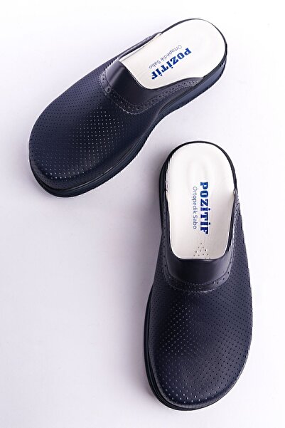 Pozitif Üniforma Men's Navy Blue Classic Perforated Sabo Slippers Orthopedic Doctor Nurse Hospital Slippers