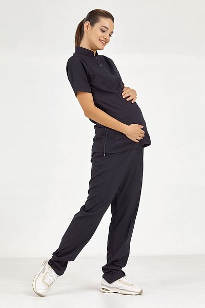 ÇİZGİ MEDİKAL Uniforma de maternitate pentru doctor, albastru bleumarin, tricou de maternitate din lycra de lux de înaltă calitate