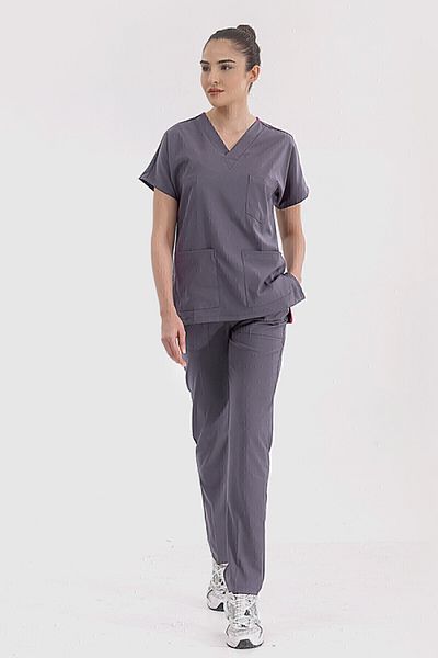 ÇİZGİ MEDİKAL Gri negru de lux Lycra Greys Partea de jos Set de top Uniforma de scrub pentru doctor asistentă