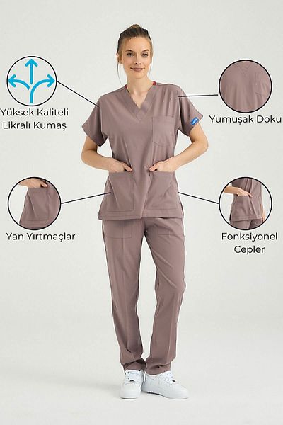 Pozitif Üniforma Dusty Rose Positive Lycra Surgical Suit - Scrubs Jersey (Bottom)