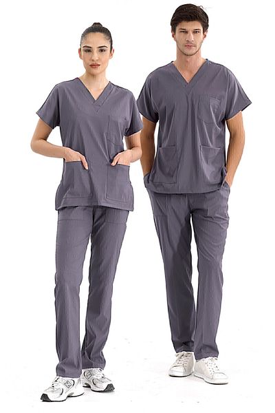 ÇİZGİ MEDİKAL Gri negru de lux Lycra Greys Partea de jos Set de top Uniforma de scrub pentru doctor asistentă