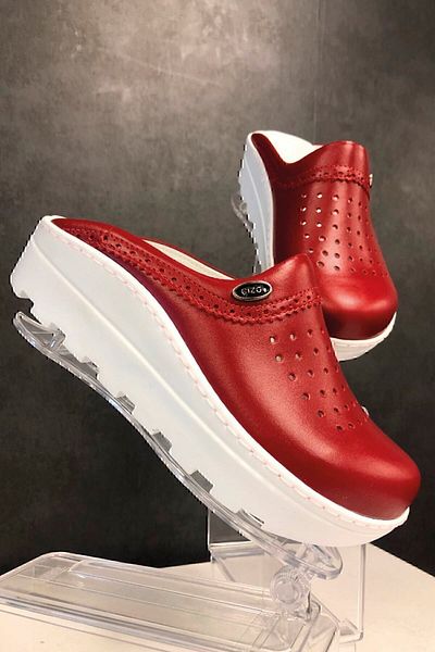 ÇİZGİ MEDİKAL Genuine Leather Red Women's Sabo Slippers Orthopedic Doctor Nurse Hospital Slippers