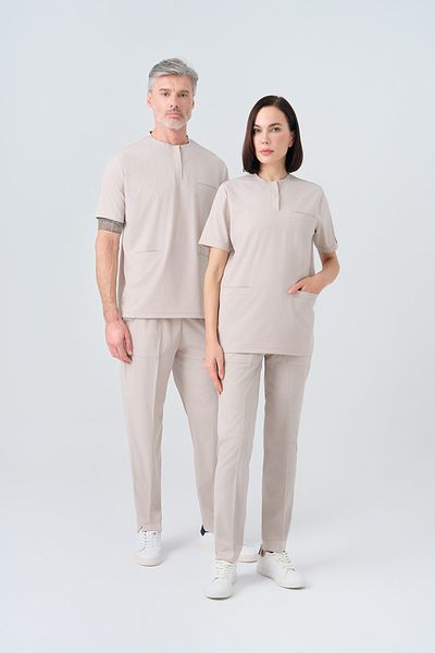 ÇİZGİ MEDİKAL Cream Cool Best Lycra Scrubs Suit Uniformă pentru medic asistentă din țesătură flexibilă reversibilă