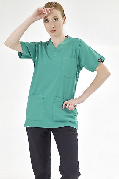 ÇİZGİ MEDİKAL Tricou unic pentru sala de operație, verde de lux Lycra Doctor Nurse (țesătură Lycra)