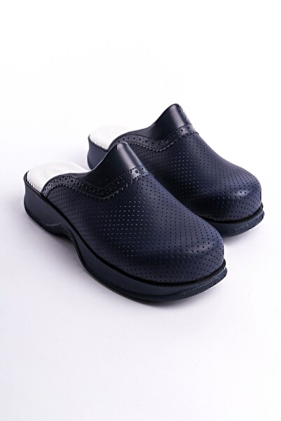 Pozitif Üniforma Women's Navy Blue Classic Perforated Sabo Slippers Orthopedic Doctor Nurse Hospital Slippers