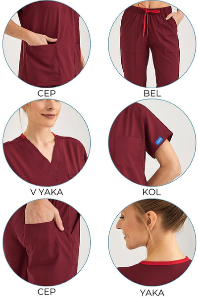 Pozitif Üniforma Burgundy Lycra Nurse Jersey Bottom Top Surgical Team Scrubs Uniform Surgical Jersey