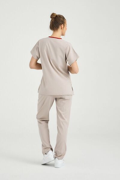 Pozitif Üniforma Cream Lycra Nurse Jersey Bottom Top Surgical Team Scrubs Uniform Surgical Jersey