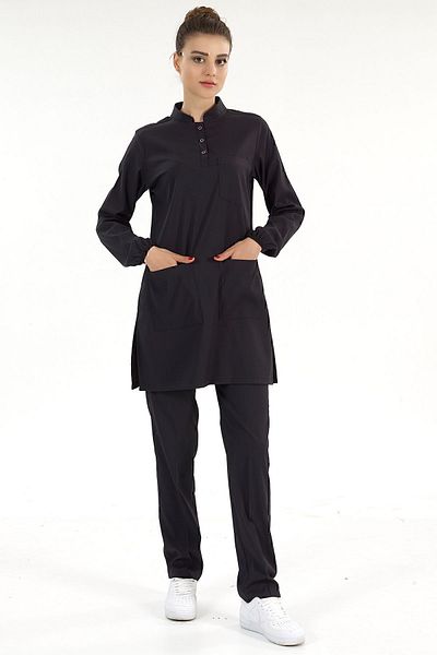 ÇİZGİ MEDİKAL Costum de lux Lycra Doctor Nurse Black Judge Guler cu Hijab