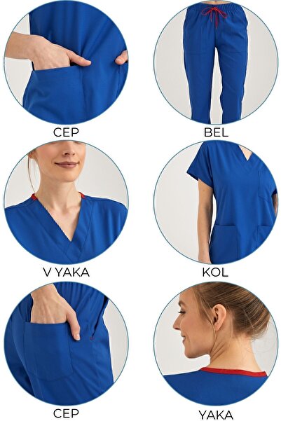 Pozitif Üniforma Saks Blue Positive Lycra Surgical Suit - Scrubs Jersey (Bottom+Top)