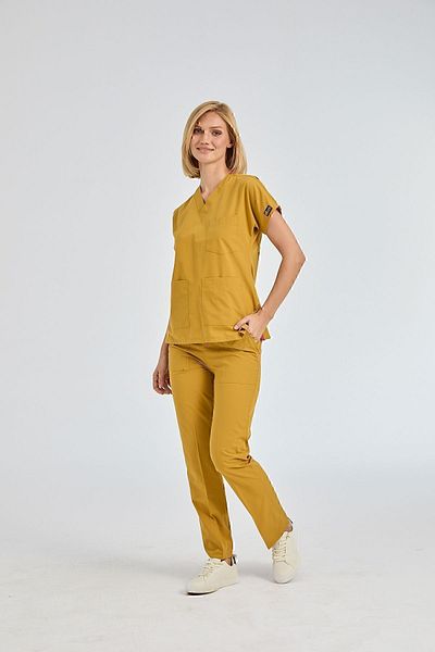 ÇİZGİ MEDİKAL Dr Greys Terikoton Mustard Doctor Asistentă Tricou Tricou medical Costum chirurgical țesătură subțire (SUB-TOP)