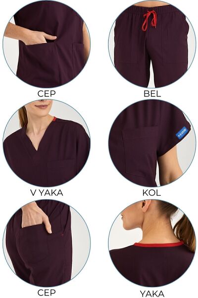 Pozitif Üniforma Plum Lycra Nurse Jersey Bottom Top Surgical Team Scrubs Uniform Surgical Jersey