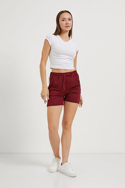 Arma Life Women's Elastic Waist Side Stripe Burgundy Mini Shorts