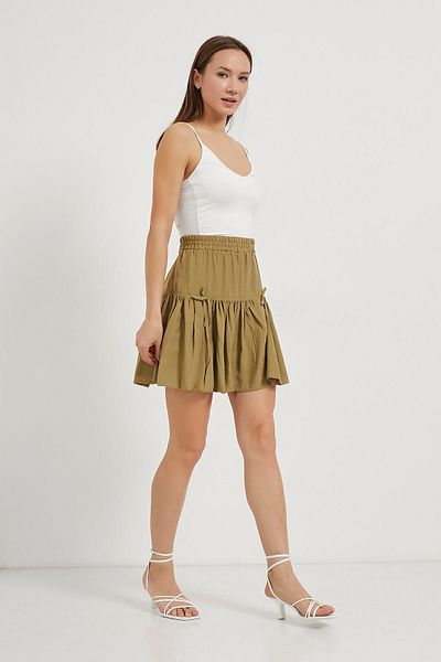 Arma Life Fusta mini pantaloni scurți kaki cu volane elastice de vară pentru femei