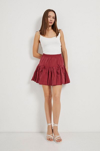 Arma Life Fusta mini pantaloni scurți roșii Claret cu volane elastice de vară pentru femei