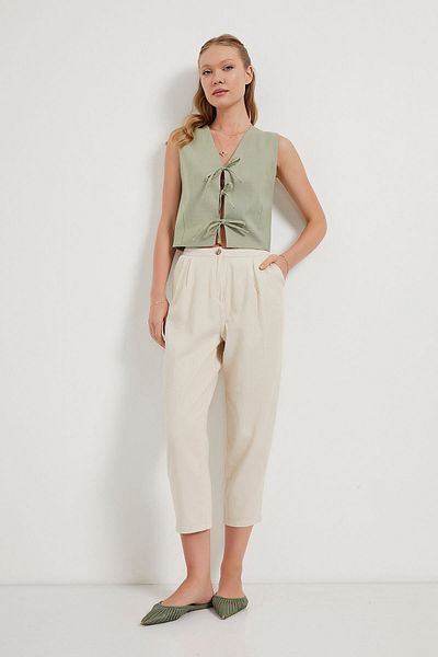 Arma Life Women's Linen Look Basic Ecru Carrot Trousers