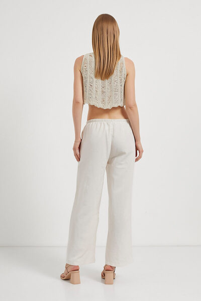 Arma Life Women's Linen Look Elastic Casual Ecru Trousers