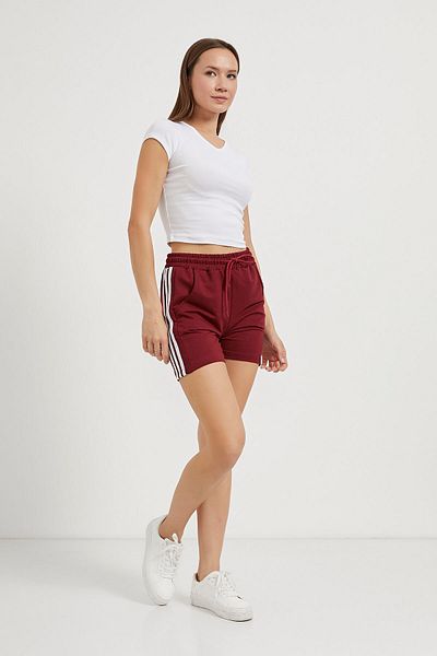 Arma Life Women's Elastic Waist Side Stripe Burgundy Mini Shorts