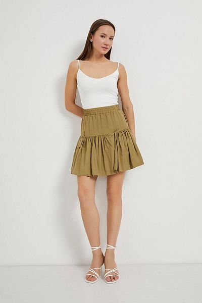 Arma Life Fusta mini pantaloni scurți kaki cu volane elastice de vară pentru femei