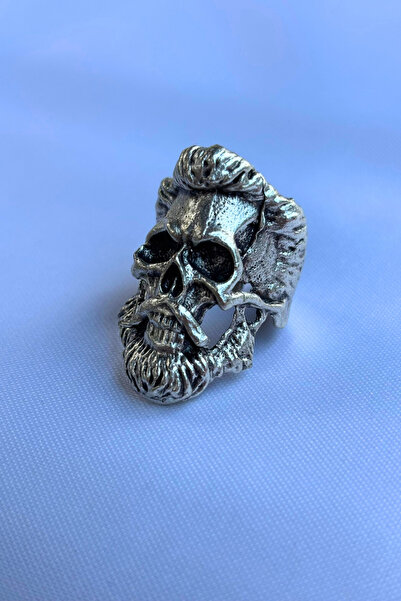 Begondio Sakallı Kuru Kafa Özel Tasarım Maskülen Ayarlanabilir Erkek Yüzük