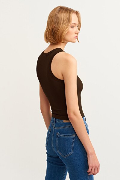 la & vetta Pack of 2 Brown Navy Blue Ribbed Halter Collar Knitted Tank Top