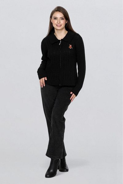 Fox Life Kids Women's teddy bear embroidered zipper hair knitwear cardigan flt1009