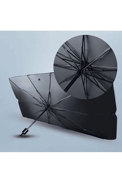 Herum Parasolar auto pliabil tip umbrela, Negru/Argintiu, 130 x 62 cm
