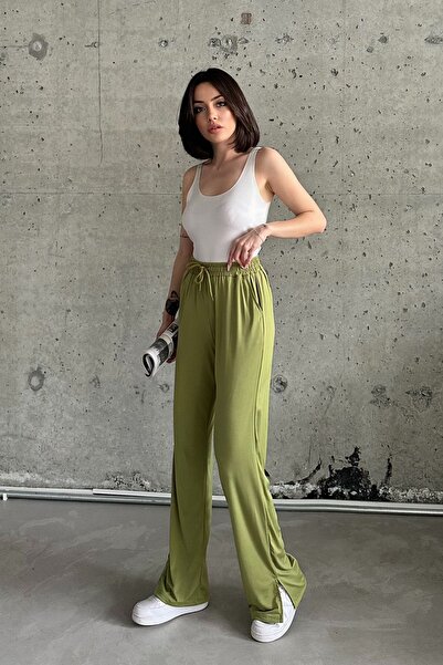 la & vetta Φιστίκι πράσινο ελαστικό ψηλόμεσο παντελόνι