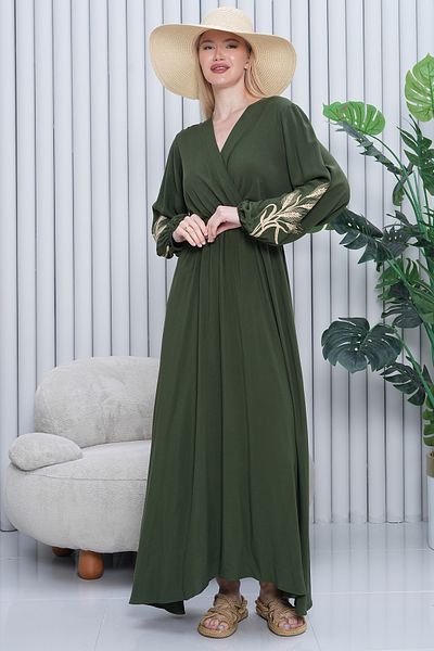 EL jadida Women's Double Breasted Collar Plus Size Viscose Long Dress Khaki