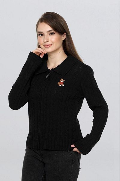 Fox Life Kids Women's teddy bear embroidered zipper hair knitwear cardigan flt1009