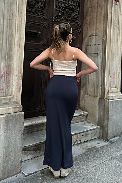 la & vetta Navy Blue Maxi Basic Skirt