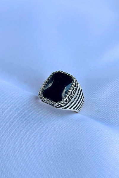 Begondio خاتم رجالي قابل للتعديل بتصميم خاص من الحجر الأسود