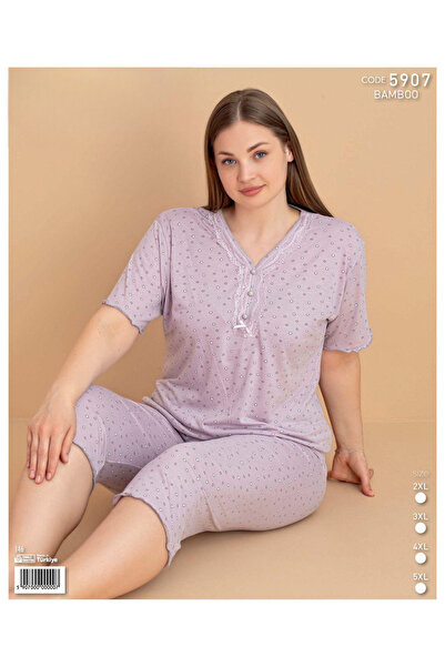 pijamakeyfi Kadın Kısa Kol Kapri Büyük Beden Pijama Takımı