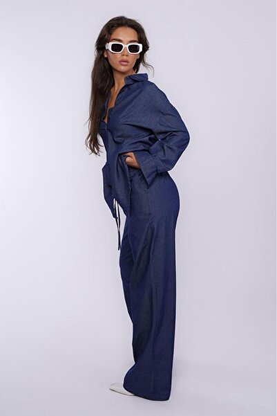 Madmext Blue Basic Women's Shirt Trousers Double Set Mg2383