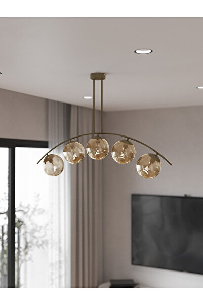 avizade Lal Modern Eskitme Metal 5’li Bal Cam Küre Avize | Yay Formlu Tavan Aydınlatma