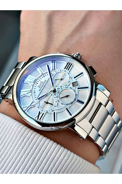 Romanson Functional Silver-Black Color Steel Cord Steel Case Men's Wrist Watch with 24 Months Warranty 1013.10Mr