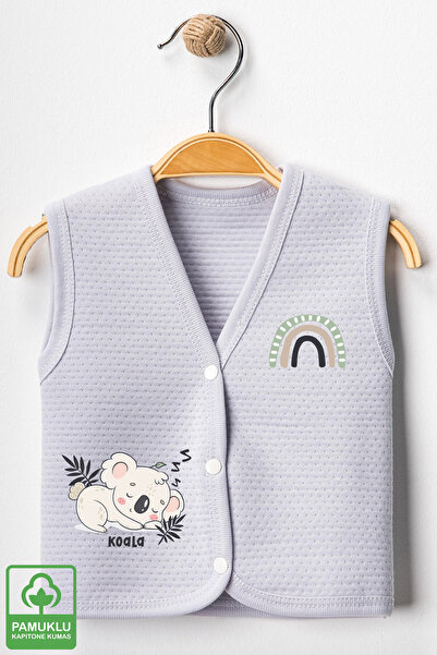 Miniel Unisex Baby Printed Organic Cotton 3-6-9 Months 3-Piece Quilted Baby Vest Set