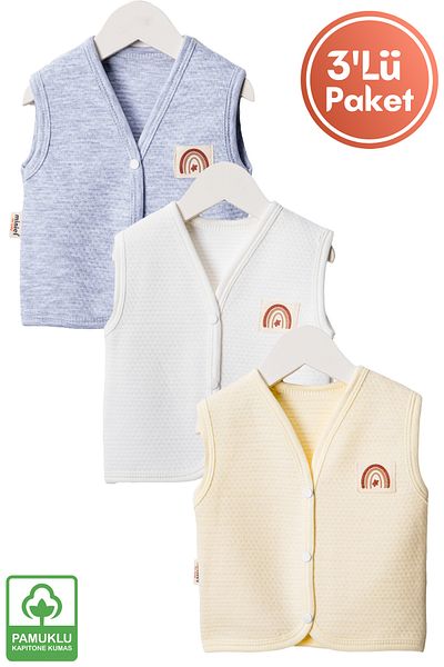 Miniel 3-6-9 Months Unisex Baby Quilted Vest Set - Organic Cotton, Crest Detail