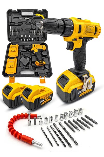 MOONSHOP 36 Watt 26 Parça Setli Darbesiz Matkap Çift Bataryalı 24 Ay Garantil...