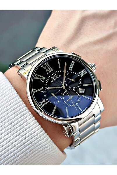 Romanson Fonksiyonlu Gümüş-siyah Renk Çelik Kordon Çelik Kasa 24 Ay Garantili Erkek Kol Saati 1013.11mr