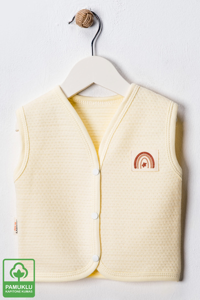 Miniel 3-6-9 Months Unisex Baby Quilted Vest Set - Organic Cotton, Crest Detail