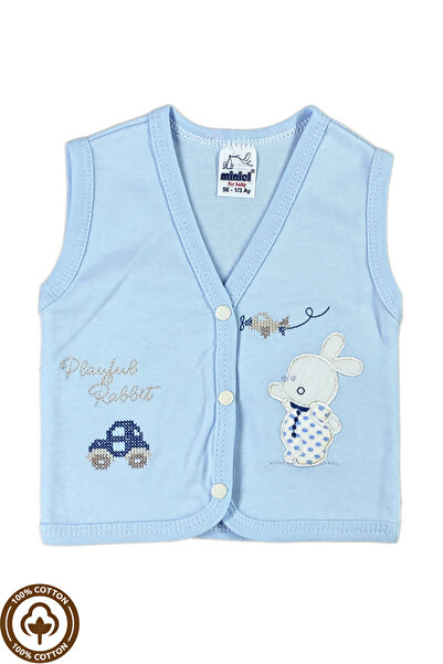 Miniel 3-Piece Unisex Baby Vest Set - Cross Stitch, Rabbit Embroidered, Organic Cotton, 3-6-9 Months