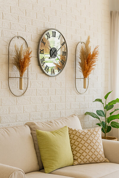 Mgs Duvar saati GLORYA gümüş mat gri aynalı DUVAR SAATİ Roma Çiçeklik set NOT...