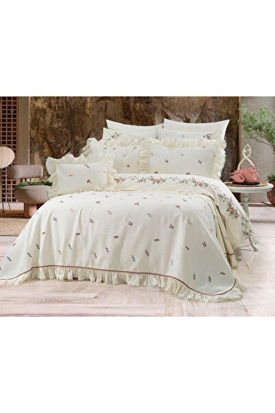 Dionisos Dio Gelin Seti 10 Parça Nakışlı Nevresim Takımı - BEJ