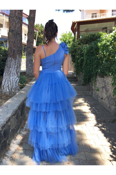 Erkut Rochie de Seara pentru Fata Copil Culoare Albastru Tulle Fusta Tren